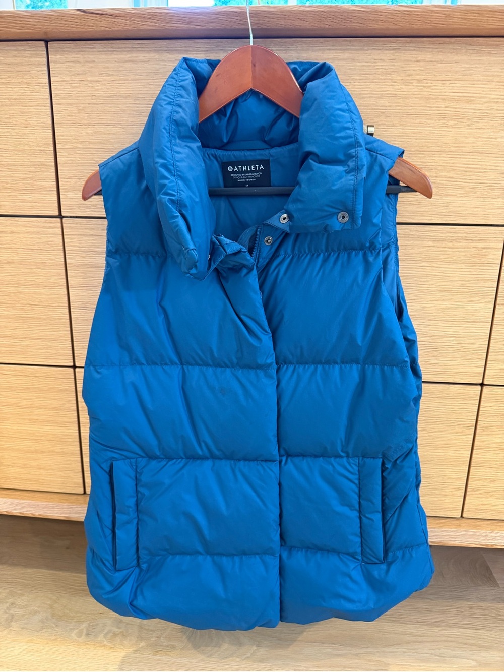 Athleta Teal Blue Quilted Puffer Vest with High Collar